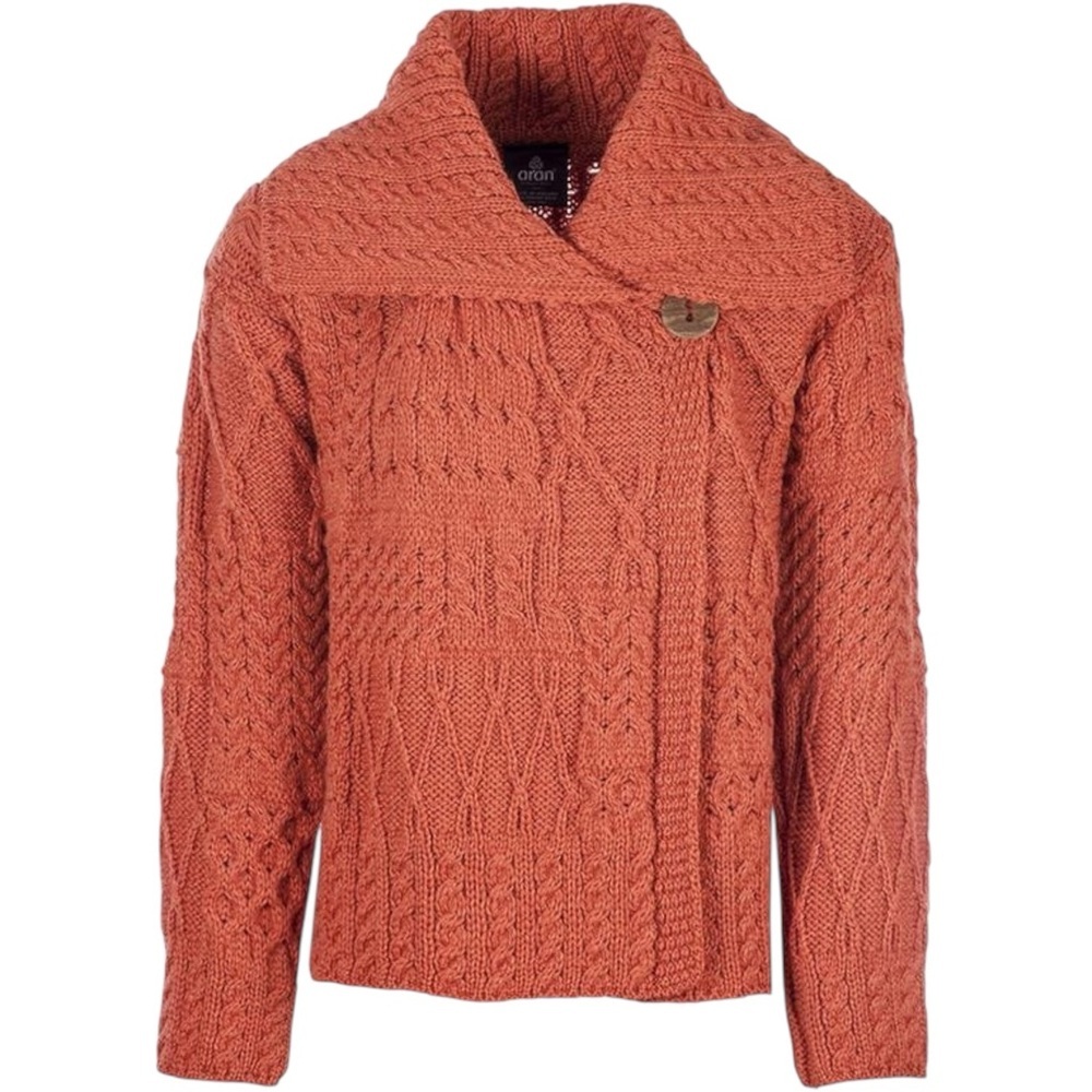 ARAN WOOLEN MILLS Merino Wool One Button Cardigan Sweater Orange L